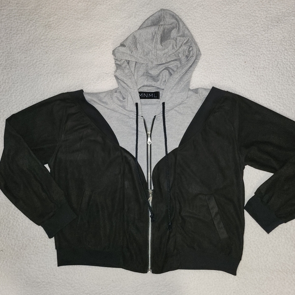 Dolls Kill Jackets & Blazers - NWT MNML Dolls Kill Grey And Black Double Zip Hooded Jacket